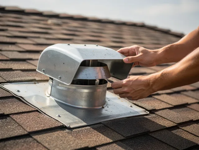 Fort Carson Dryer Vent Cleaning certified technician safely cleaning a roof-mounted dryer vent in Fort Carson