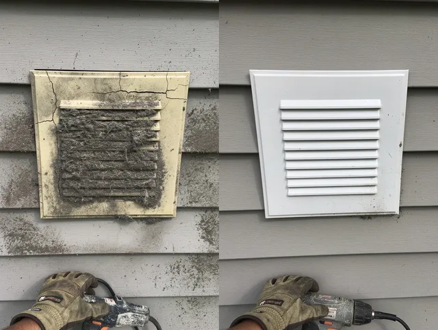 Fort Carson Dryer Vent Cleaning technician installing high-quality dryer vent cover at a residential property in Fort Carson