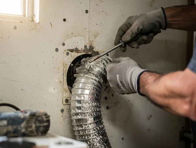 Fort Carson Dryer Vent Cleaning technician performing precise dryer vent hose installation in Fort Carson